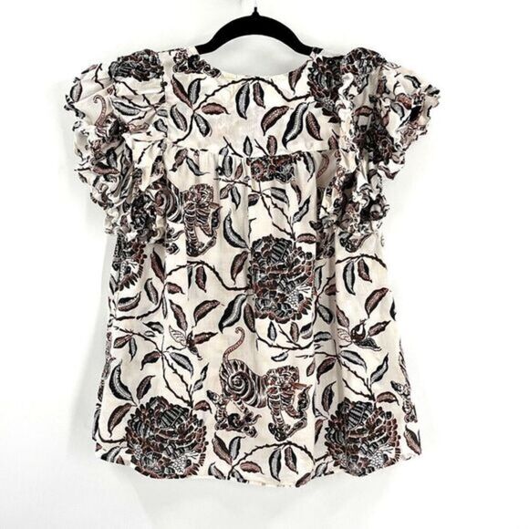 House of Harlow 1960 Peasant Top‎ Womens Size M Flutter Sleeves Floral Blouse - Picture 8 of 12